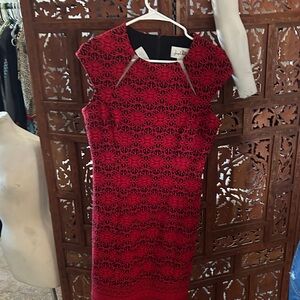 Joseph Ribkoff Red and Black Patterned Midi Dress